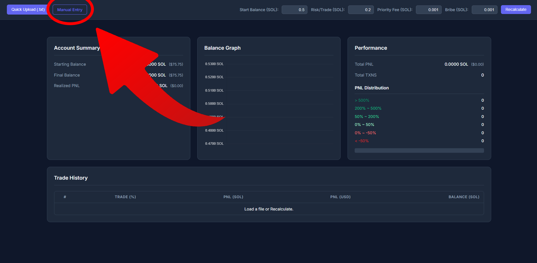 Dashboard Manual Entry Button